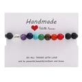 Colorful natural stone and volcanic rock bead bracelet with silver LOVE engraved charm - Silver LOVE