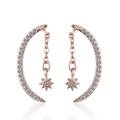 Elegant rose gold moon and star stud earrings with sparkling cubic zirconia on white background - Copper / Rose Gold