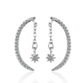 Exquisite silver crescent moon earrings with cubic zirconia and star pendant details - Copper / White Gold