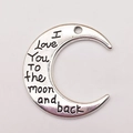 Silver crescent moon alloy pendant with I Love You To The Moon And Back engraving - Engraved Moon (7911)