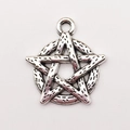 Antique silver pentagram star alloy pendant with textured dash marks for DIY jewelry - Notched Pentagram (10934)