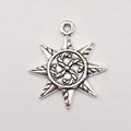 Silver octagonal star pendant featuring a Kolovrat sun wheel symbol with a vintage finish - Eight-Pointed Star Solar (11143)