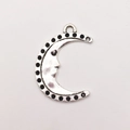 Silver alloy crescent moon pendant with human face carving for DIY jewelry making - Man in the Moon (11132)