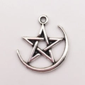 Vintage silver alloy moon and pentagram star charm pendant for DIY jewelry making - Pentagram and Crescent (11140)