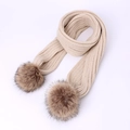 Écharpe en maille beige avec double pompons pour enfants, tour de cou hiver doux - Écharpe en tricot / Poche zippée
