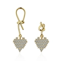 Eleganti orecchini a cuore dorati con design a nodo e pendenti in pavé di cristalli - Oro