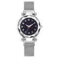 Elegant women's watch with silver Milanese strap and dark blue starry sky dial - Silver