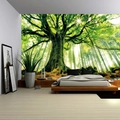 Nordic Christmas tree tapestry with forest landscape and sunlight for wall decor - Forest 16