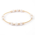 Elastic gold wire spring bracelet with white pearls and metal beads for women - Gold Spiral Wire with White Faux Pearls