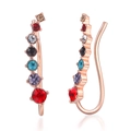Eleganter roségoldener Ohrcrawler mit bunten 3A-Zirkonia im minimalistischen Korea-Stil - Roségold Bunt