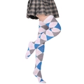 Over-the-knee argyle socks in blue, grey and white with ribbed cuffs for a preppy look - Blue White Checkered