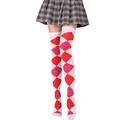 White over-knee socks with red and pink argyle pattern for women preppy style - Red White Plaid