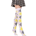 Chaussettes montantes au-dessus du genou à motif losanges jaune et gris style preppy - Carreaux jaune et blanc