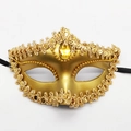 Luxurious gold Venetian masquerade mask with sparkling sequins and a yellow center gem - Gold