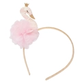 Pink swan girl headband with golden crown and glitter details on a white background - Pink Gauze Flower Swan (Headband)