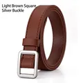 Minimalist light brown PU leather belt for women featuring a square silver metal buckle - Square Silver Buckle / Tan