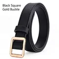 Women's minimalist black PU leather belt featuring a sleek square gold metal buckle - Square Gold Buckle / Black