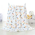 6-layer cotton gauze baby blanket with carrot and bunny prints in white seersucker fabric - Carrot Rabbit