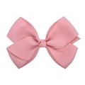 Detailed close-up of pink grosgrain ribbon bow hair clip with textured ribbed fabric - Soft Pink