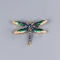 Spilla libellula vintage in lega dorata con ali in smalto blu e strass incastonati - Stile Libellula in Smalto (XD8821-4)