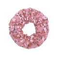 Pink sequined scrunchie with sparkling fish scale texture on a clean white background - Pink