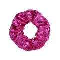Elastic rose red sequin scrunchie with glittery fish scale texture for hair styling - Rose Red