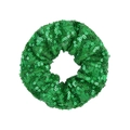 Green sequin hair scrunchie with sparkling fish scale texture on a plain white background - Green