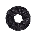 Detail of a black scrunchie with shimmering fish scale sequins on a white background - Black