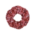 Close-up of red sequined hair scrunchie with shimmering fish scale pattern detail - Bright Red