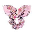 Coletero de seda rosa con lazo geométrico y colgante de perla blanca grande - Estampado de Tótem Rosa (07)