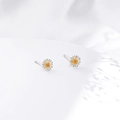 Minimalist S925 sterling silver daisy stud earrings with yellow core and silver petals - Sterling Silver Yellow Small (925 Sterling Silver Earring Post)
