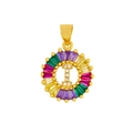 Macro shot of colorful zircon stones set in a gold plated letter I pendant charm - Gold I