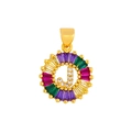 Macro view of gold J letter pendant with colorful zircon stones and fine details - Gold J