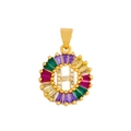 Close-up of golden letter H pendant with colorful zircon stones in a circular frame - Gold H