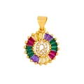 Detailed macro shot of circular pendant with colorful zircons and letter Q design - Gold Q