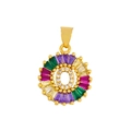 Close-up of gold letter O pendant with colorful rectangle zircon stones and white gems - Gold O