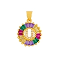 Macro view of gold letter U pendant with colorful zircon stones and sparkling crystals - Gold U
