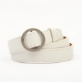 Minimalist white leather belt for women with a vintage round metal buckle detail - Round Silver Buckle / White