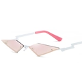 Fashionable rimless geometric sunglasses with pink lenses and white lightning-shaped temples - White Frame Pink Lens