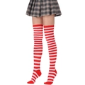 Chaussettes montantes à rayures rouges et blanches en maille de coton doux - L (Taille unique) / Fines rayures rouges et blanches