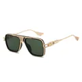 Square steampunk sunglasses in black gold frame with dark green lenses and metal details - Black Gold Frame Dark Green Lens