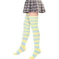 Bas montants style japonais avec rayures horizontales jaunes et bleu clair - L (Taille unique) / Rayures larges Jaune et Bleu