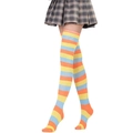Chaussettes hautes à rayures horizontales orange, jaune et bleu pour femmes style cosplay - L (Taille unique) / Orange Jaune Bleu