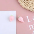 Detail of pink resin strawberry charm with green leaf and silver ring for DIY jewelry - Pink Strawberry