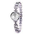 Elegant silver quartz watch for women with rhinestone-set bracelet and white dial - Silver