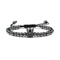 Geflochtenes Armband mit Zirkonia-Krone, Gunmetal-Perlen und verstellbarer schwarzer Kordel - Gunmetal-Schwarz