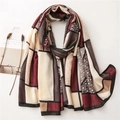 Elegante sciarpa in cotone e lino con motivi geometrici color-block rosso vintage - 180*90CM / Rosso