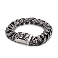 Bracciale da uomo a catena larga in acciaio inossidabile con teschio e motivi incisi - 20.5CM / Stile Teschio con Motivo a Volute Retrò (KB122859-BDJX)