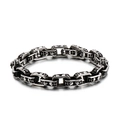 Gotisches Totenkopf-Gliederkettenarmband aus Edelstahl in Vintage-Silber und Schwarz - Totenkopf Relief Kette Stil (KB120968-BDJX)