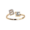 Adjustable gold letter B ring with shimmering crystals and a central round zircon stone - Letter B / Silver
